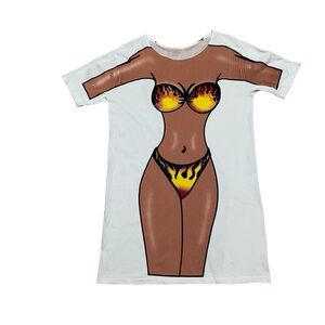 Vintage 90s Streetwear Distressed Flame Bikini Beach T-Shirt Women's Swim Dress